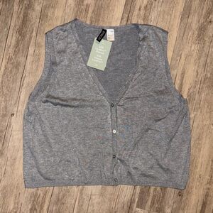 Women's Lightweight V-Neck Button Front Gray Vest Sweater